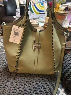 London fog Fashion Tote in Light Olive Green with Silver Hardware